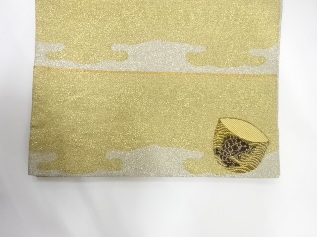  霞に茶碗模様織り出し　袋帯